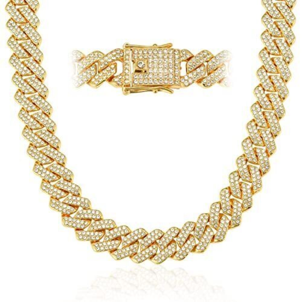 5898 Cuban Link Chain, 18K Gold Plated Necklace, 14mm, Hip Hop Jewelry